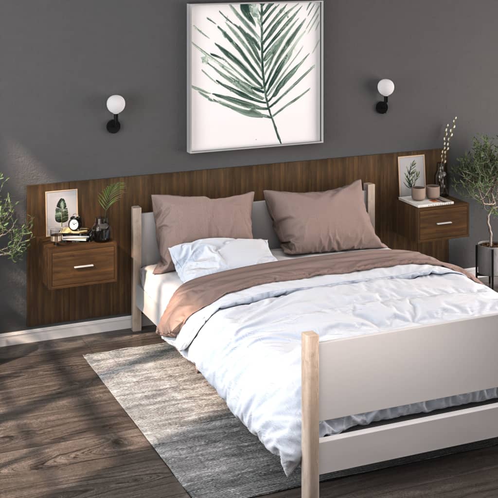 Comodini a Muro 2 pz Rovere Marrone