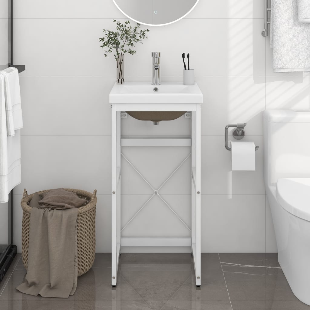Telaio per Lavabo da Bagno con Lavabo Integrato Bianco in Ferro