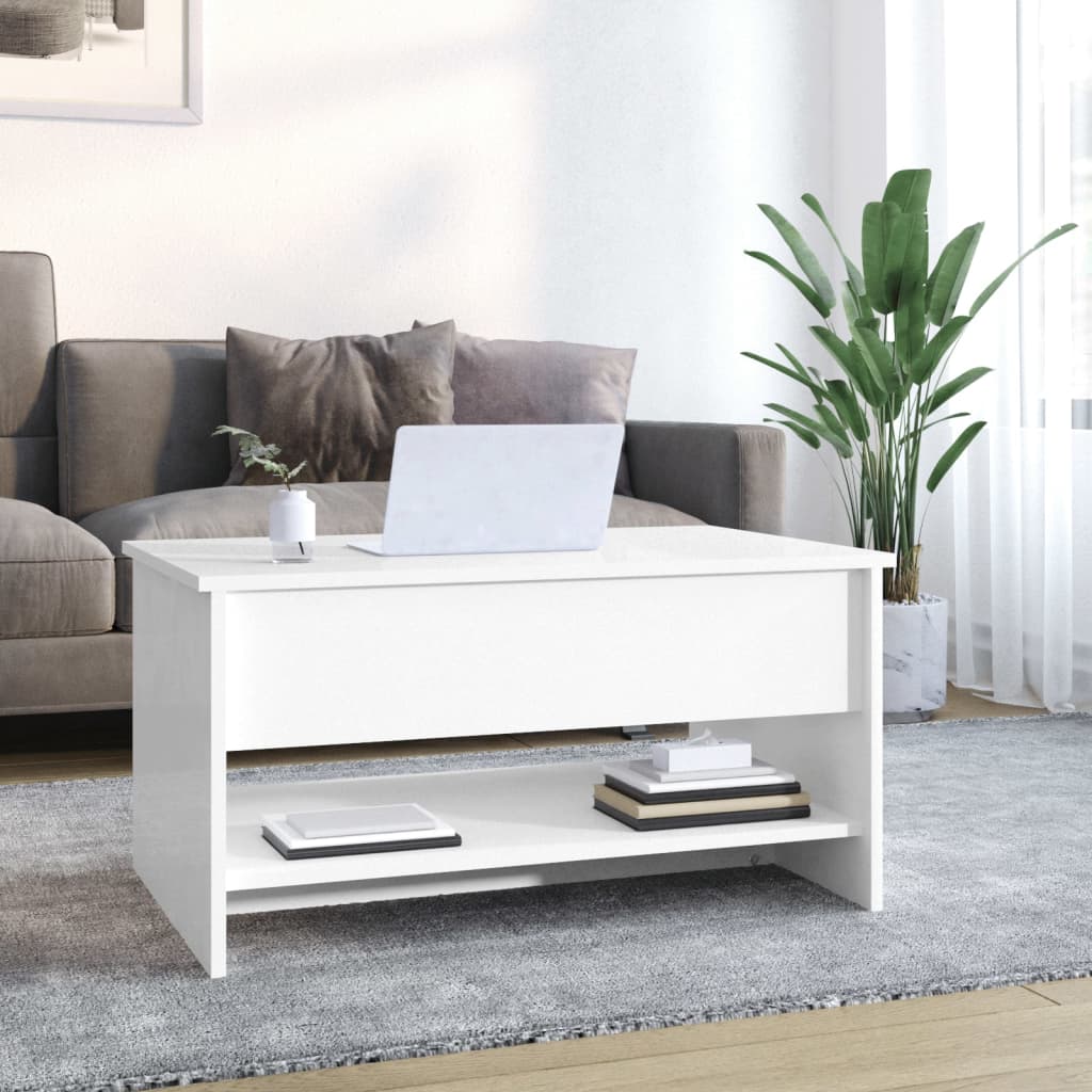 Tavolino da Salotto Bianco Lucido 80x50x40 cm Legno Multistrato