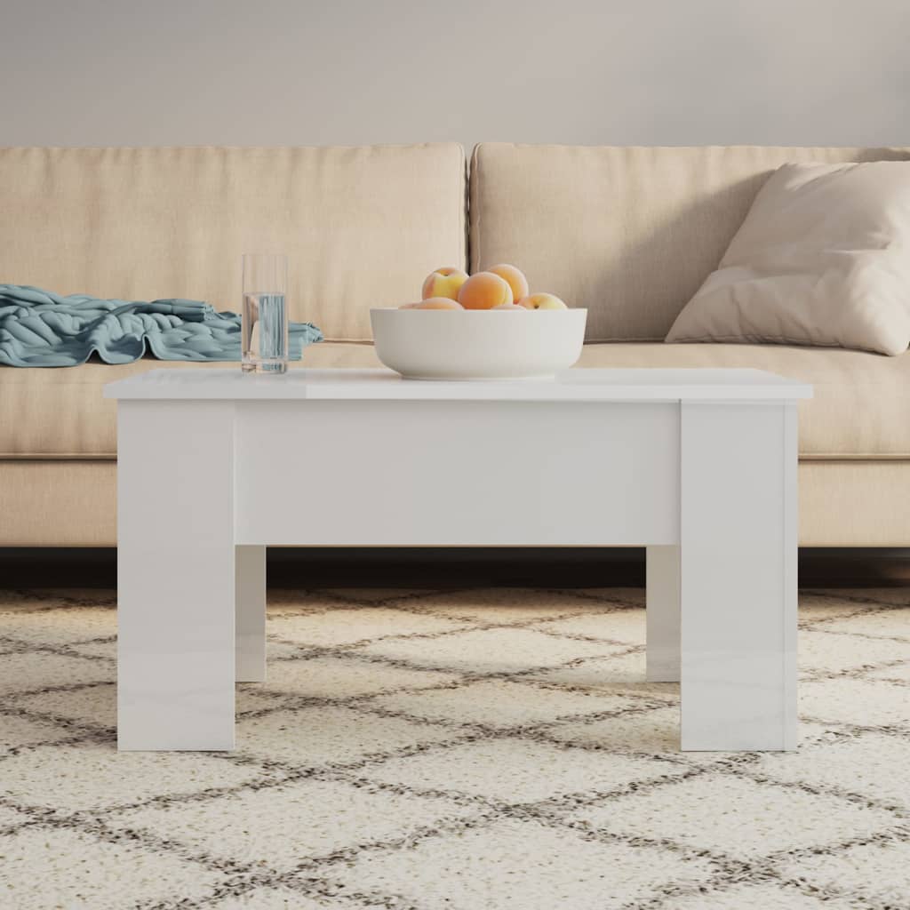 Tavolino Salotto Bianco Lucido 79x49x41 cm in Legno Multistrato