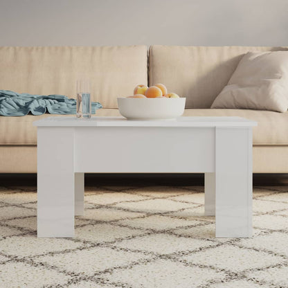 Tavolino Salotto Bianco Lucido 79x49x41 cm in Legno Multistrato