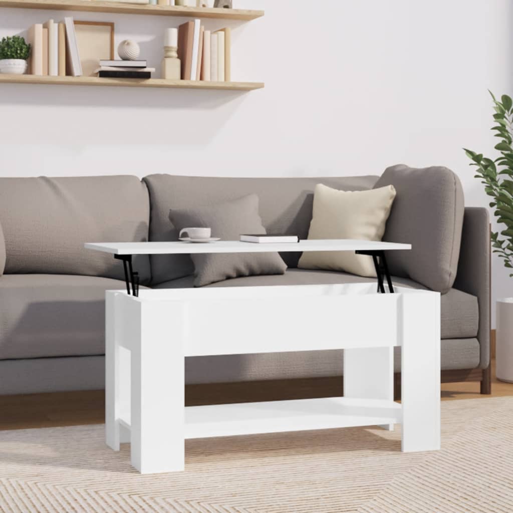Tavolino Salotto Bianco Lucido 101x49x52 cm Legno Multistrato
