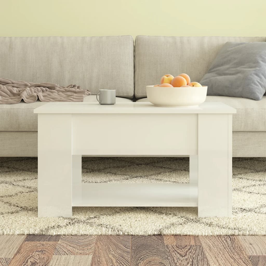 Tavolino Salotto Bianco Lucido 79x49x41 cm in Legno Multistrato