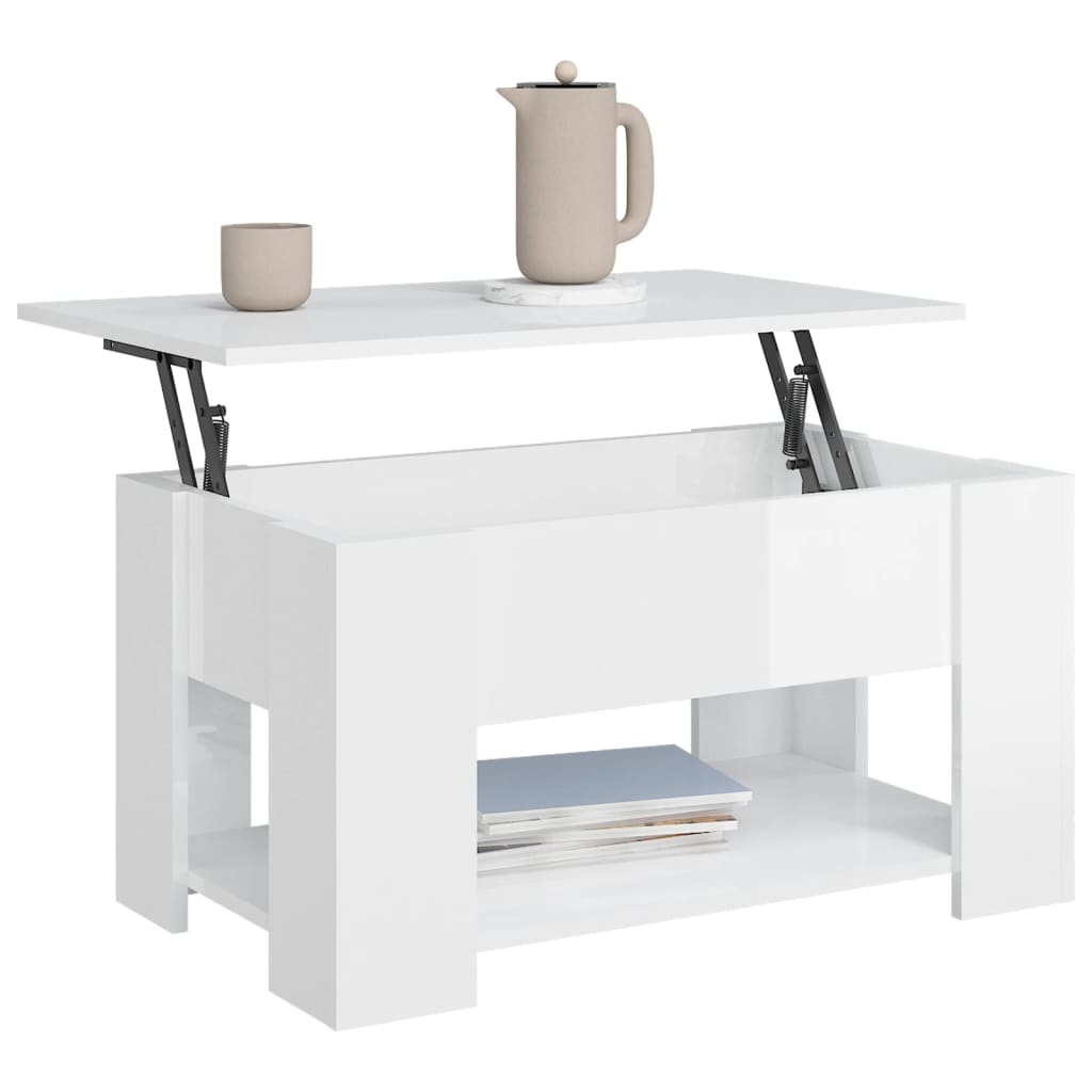 Tavolino Salotto Bianco Lucido 79x49x41 cm in Legno Multistrato