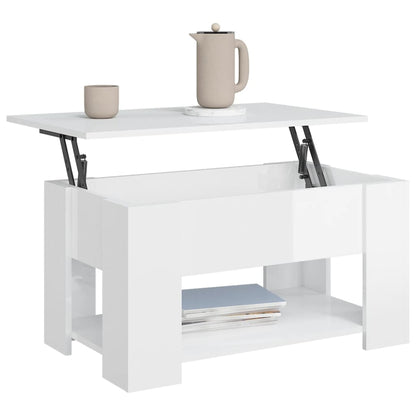 Tavolino Salotto Bianco Lucido 79x49x41 cm in Legno Multistrato