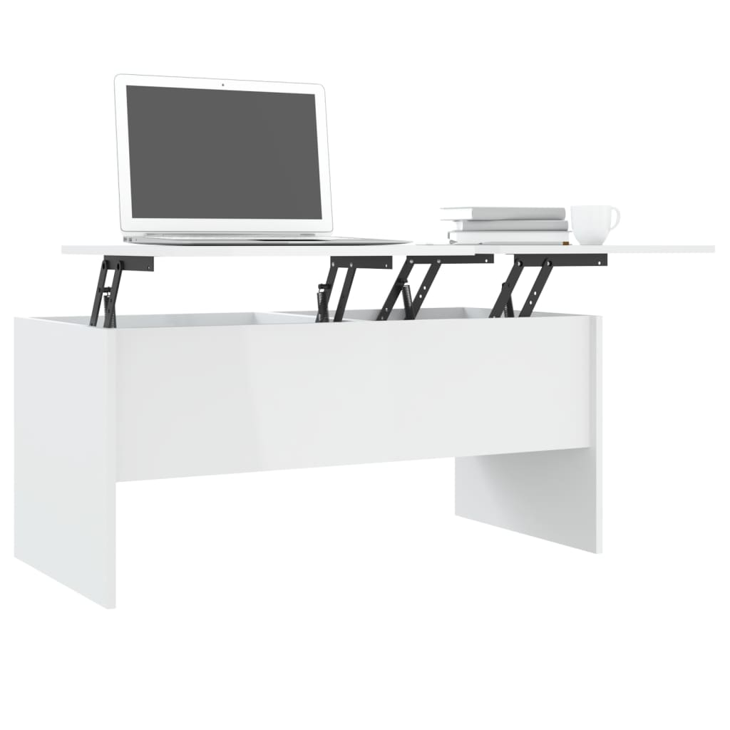 Tavolino Bianco Lucido 102x50,5x46,5 cm in Legno Multistrato