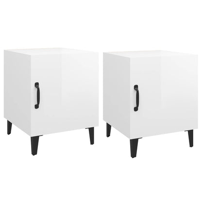 Comodini 2 pz Bianco Lucido in Legno Multistrato