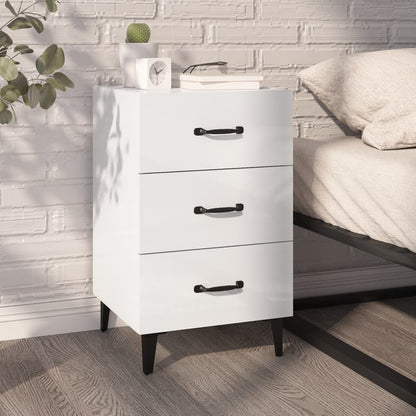 Comodino Bianco Lucido 40x40x66 cm in Legno Multistrato