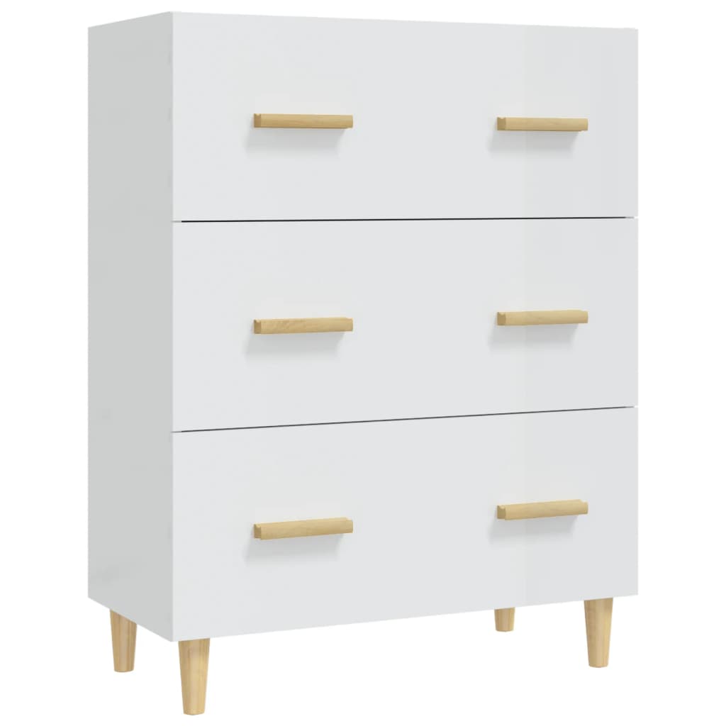Credenza Bianco Lucido 70x34x90 cm in Legno Multistrato