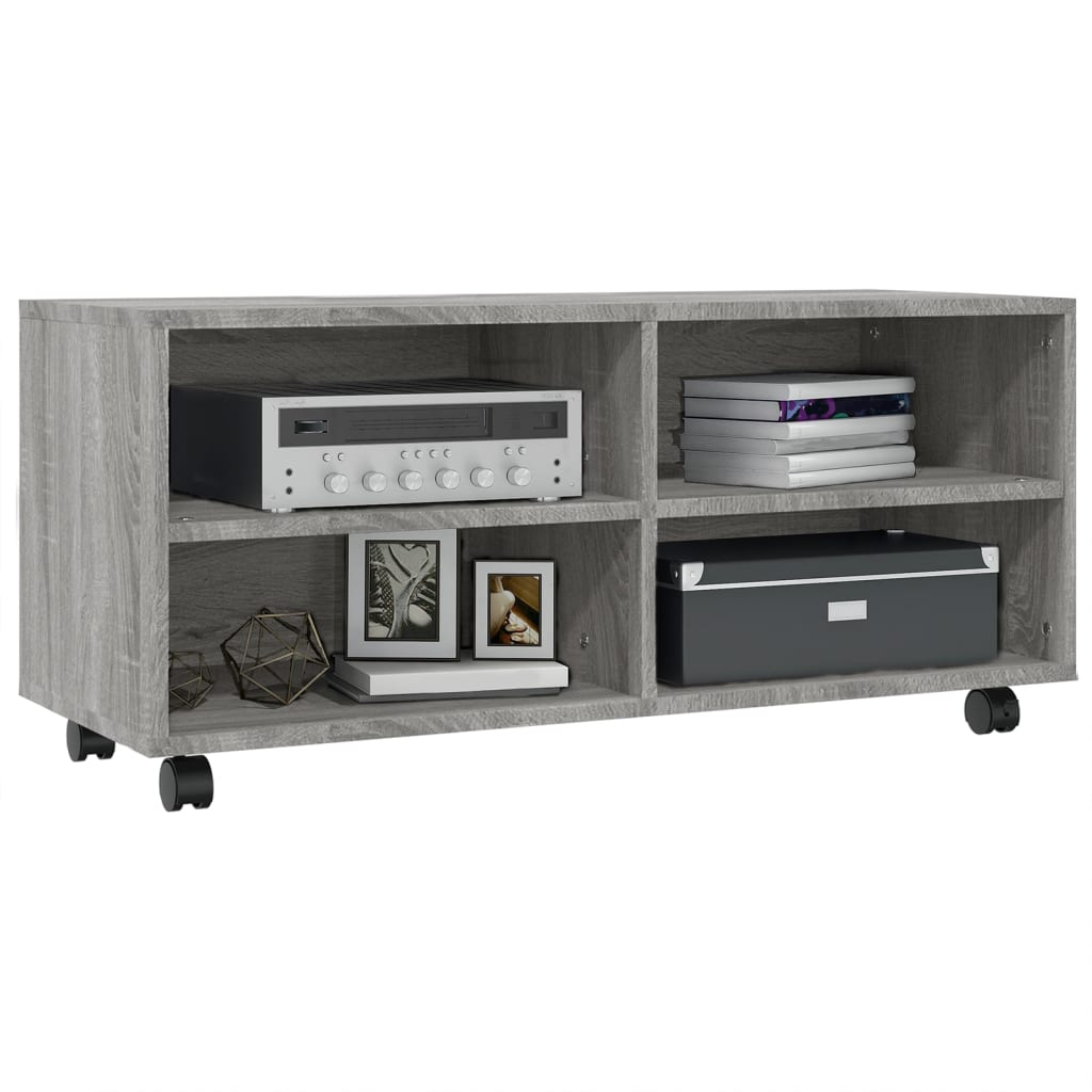 Mobile TV con Ruote Grigio Sonoma 90x35x35cm Legno Multistrato