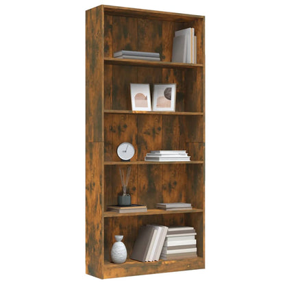 Libreria a 5 Ripiani Rovere Fumo 80x24x175 cm Legno Multistrato