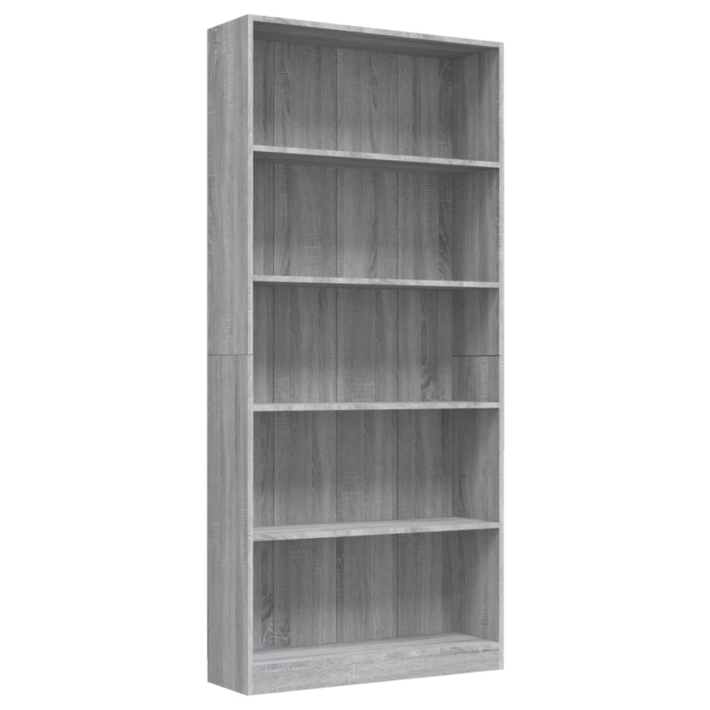 Libreria 5 Ripiani Grigio Sonoma 80x24x175 cm Legno Multistrato