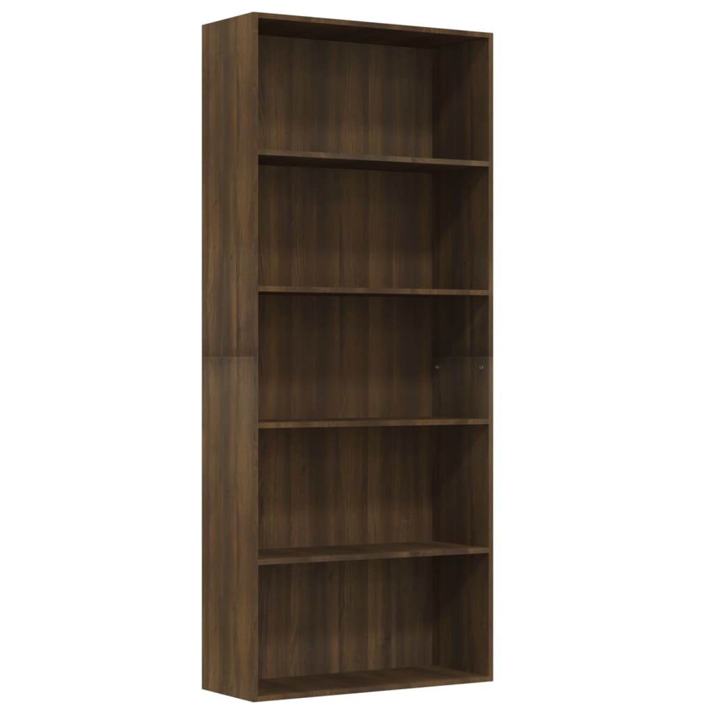 Libreria 5 Ripiani Rovere Marrone 80x30x189cm Legno Multistrato