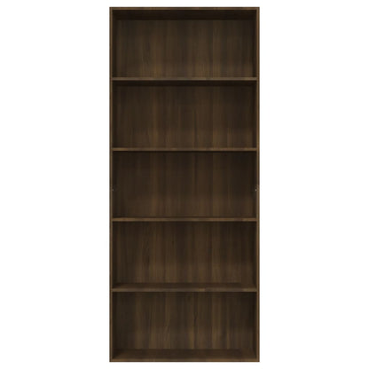 Libreria 5 Ripiani Rovere Marrone 80x30x189cm Legno Multistrato