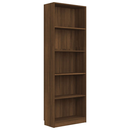 Libreria 5 Ripiani Rovere Marrone 60x24x175cm Legno Multistrato