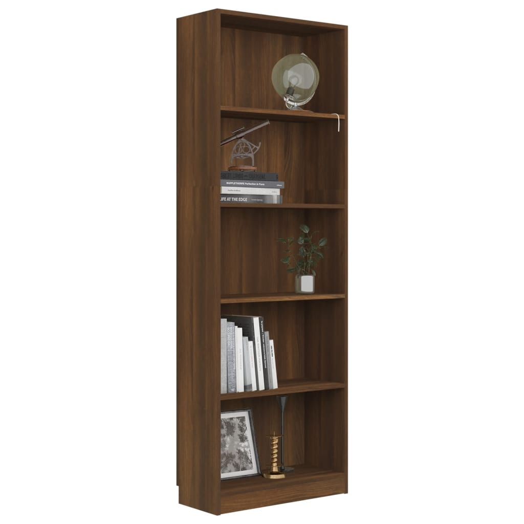 Libreria 5 Ripiani Rovere Marrone 60x24x175cm Legno Multistrato