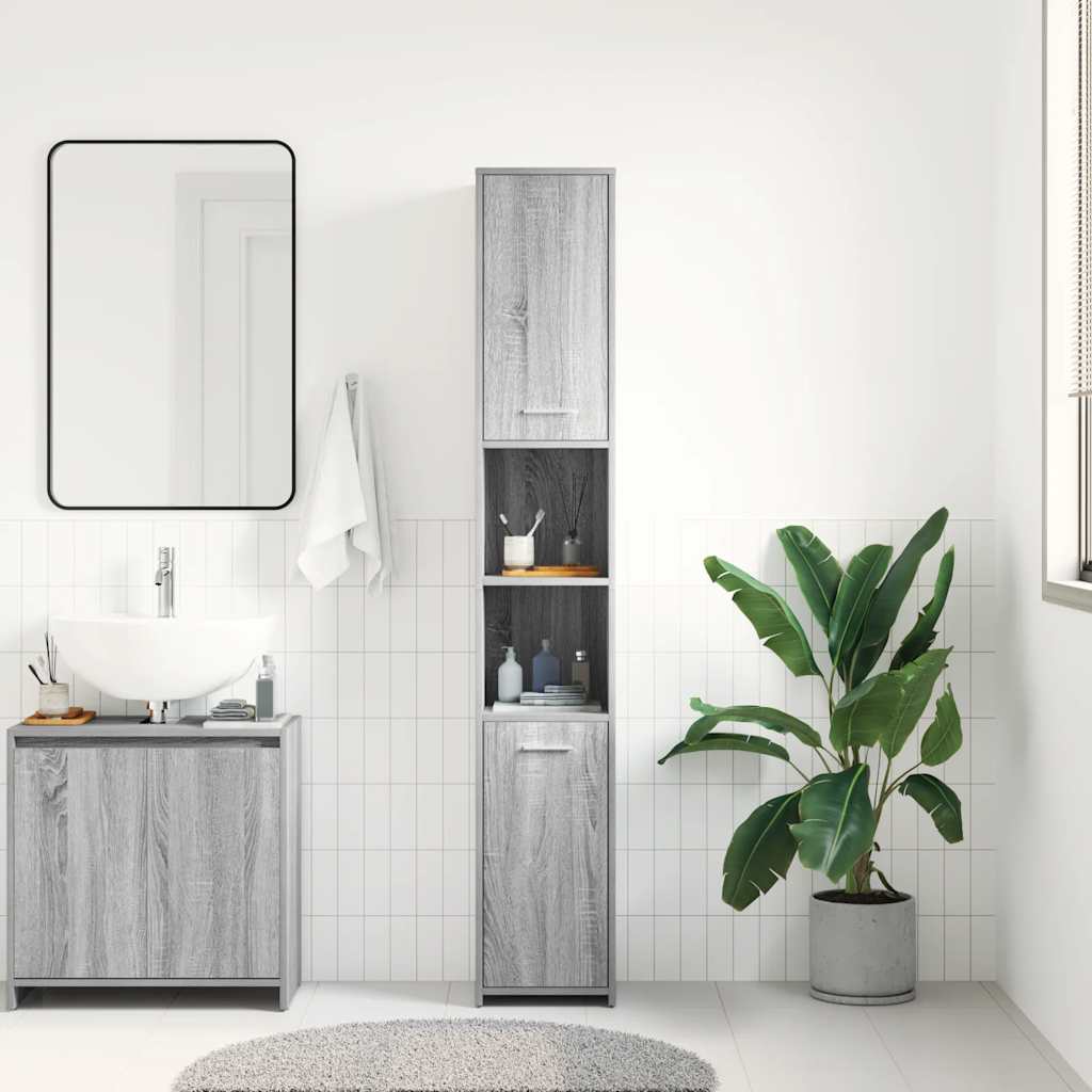 Armadietto Bagno Grigio Sonoma 30x30x183,5 cm Legno tecnico