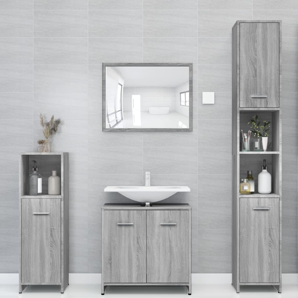 Armadietto Bagno Grigio Sonoma 30x30x183,5 cm Legno tecnico