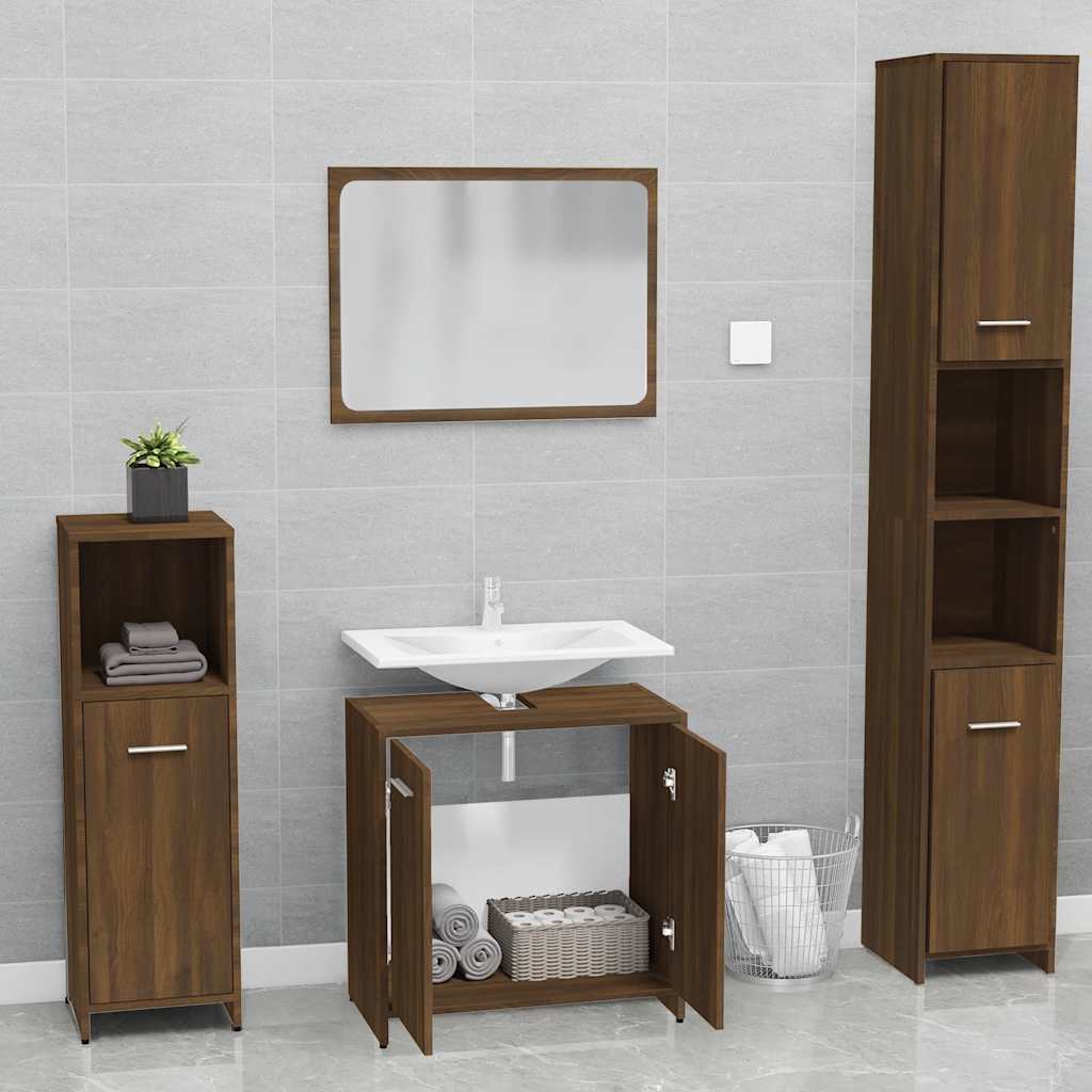 Set Mobili da Bagno Rovere Marrone in Legno Multistrato