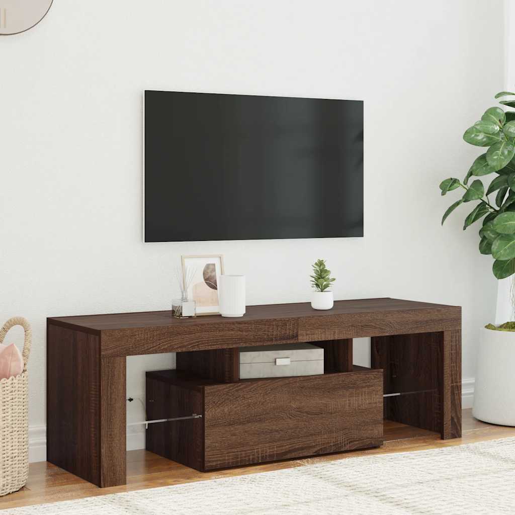 Mobile Porta TV con Luci LED Rovere Marrone 120x35x40 cm