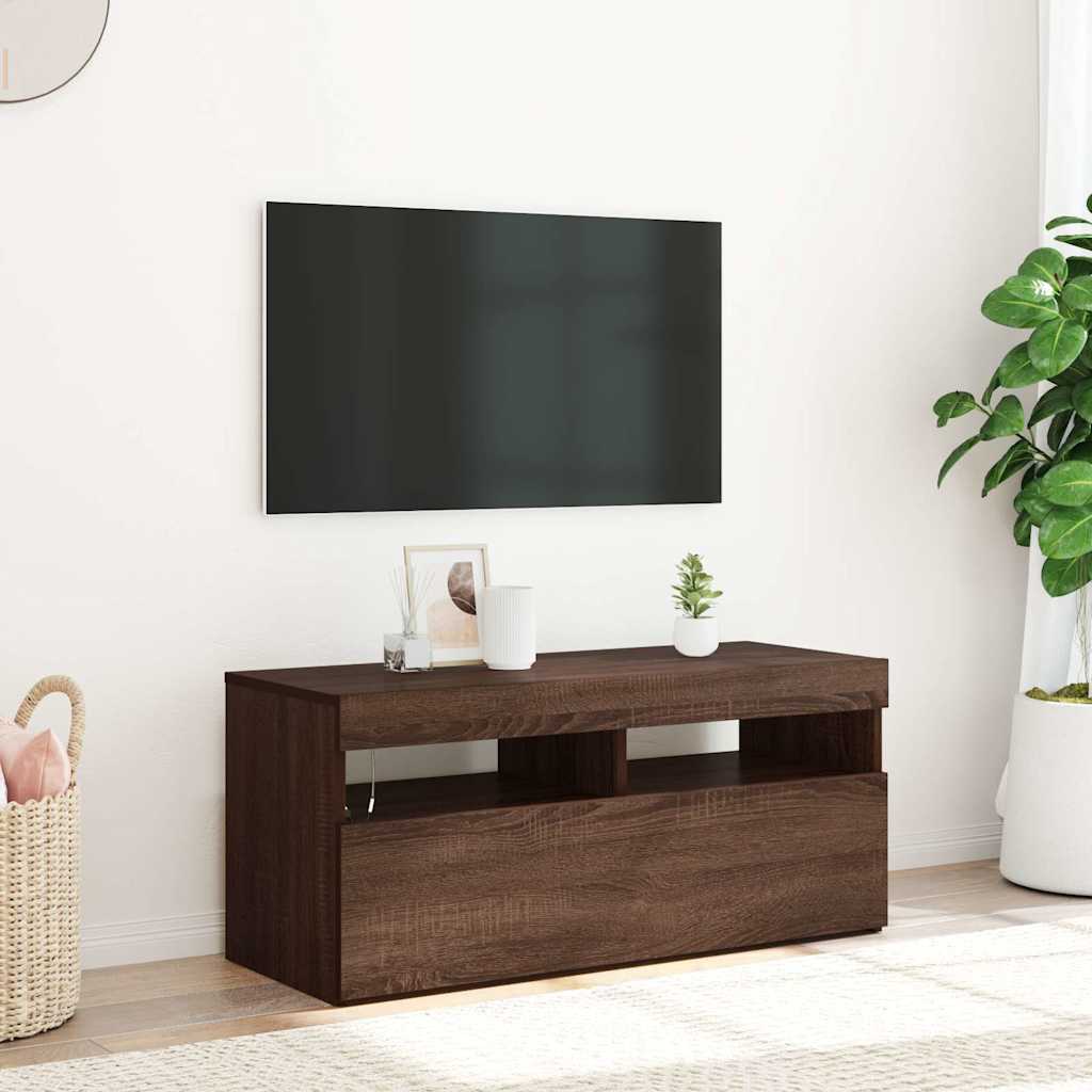Mobile Porta TV con Luci LED Rovere Marrone 90x35x40 cm