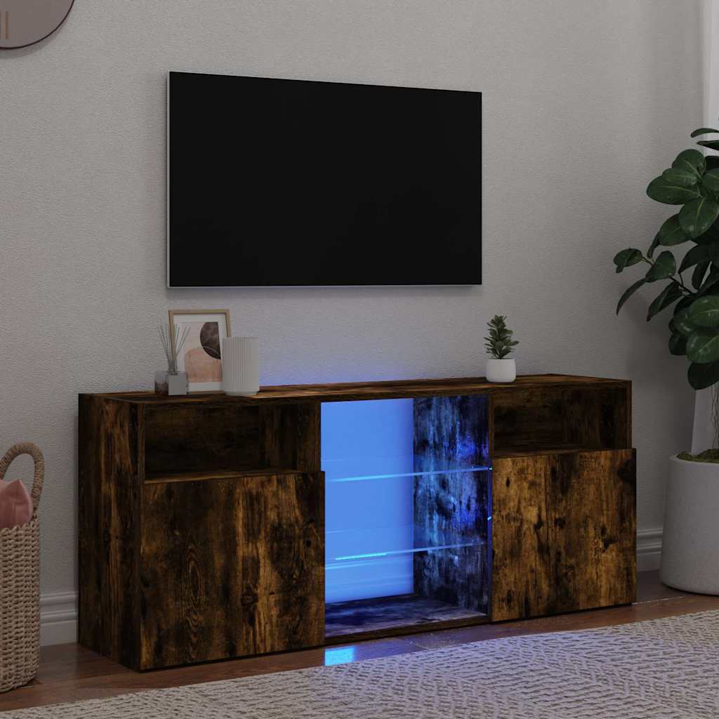 Mobile Porta TV con Luci LED Rovere Fumo 120x30x50 cm