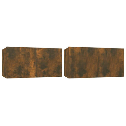 Mobili Porta TV Pensili 2 pz Rovere Fumo 60x30x30 cm