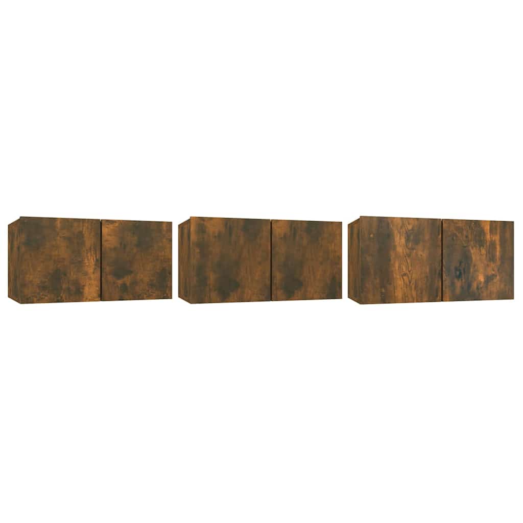 Mobili Porta TV Pensili 3 pz Rovere Fumo 60x30x30 cm