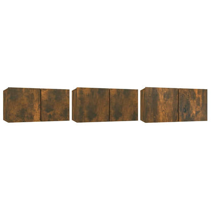 Mobili Porta TV Pensili 3 pz Rovere Fumo 60x30x30 cm