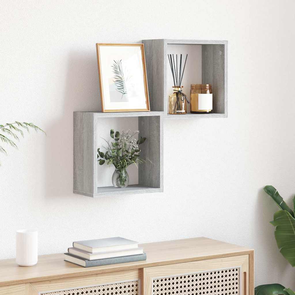 Mensole Parete a Cubo 2 pz Grigio Sonoma 30x15x30 cm