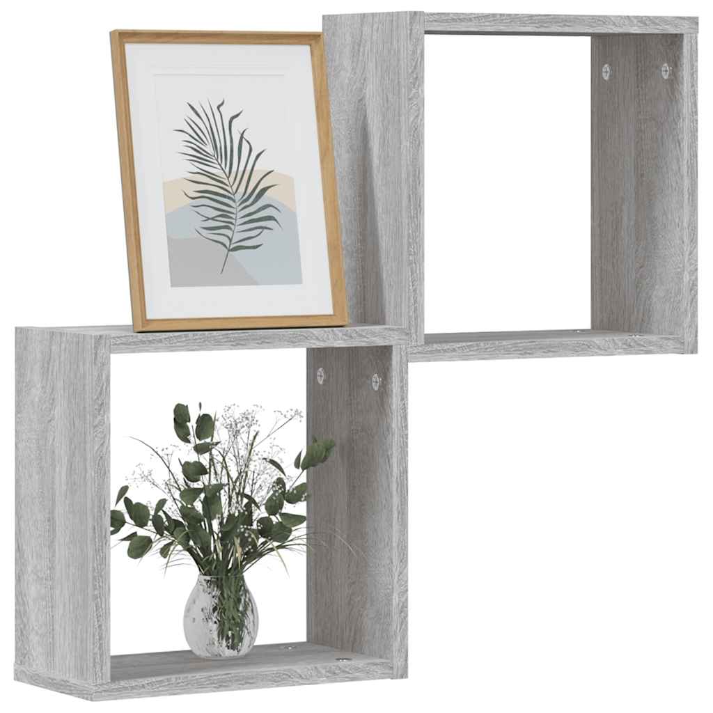 Mensole Parete a Cubo 2 pz Grigio Sonoma 30x15x30 cm