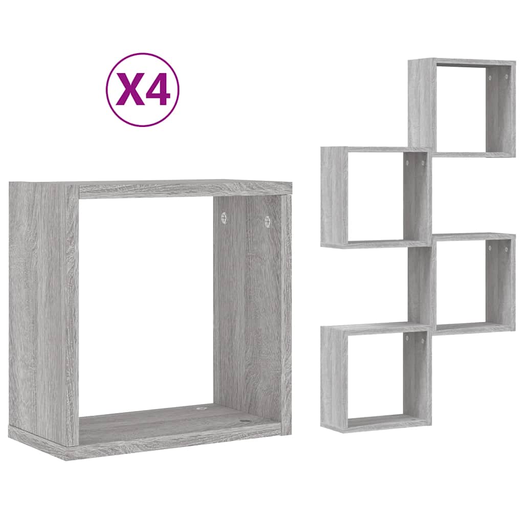 Mensole Parete a Cubo 4 pz Grigio Sonoma 30x15x30 cm