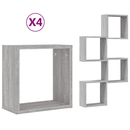 Mensole Parete a Cubo 4 pz Grigio Sonoma 30x15x30 cm