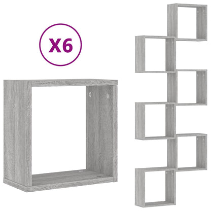 Mensole Parete a Cubo 6 pz Grigio Sonoma 30x15x30 cm