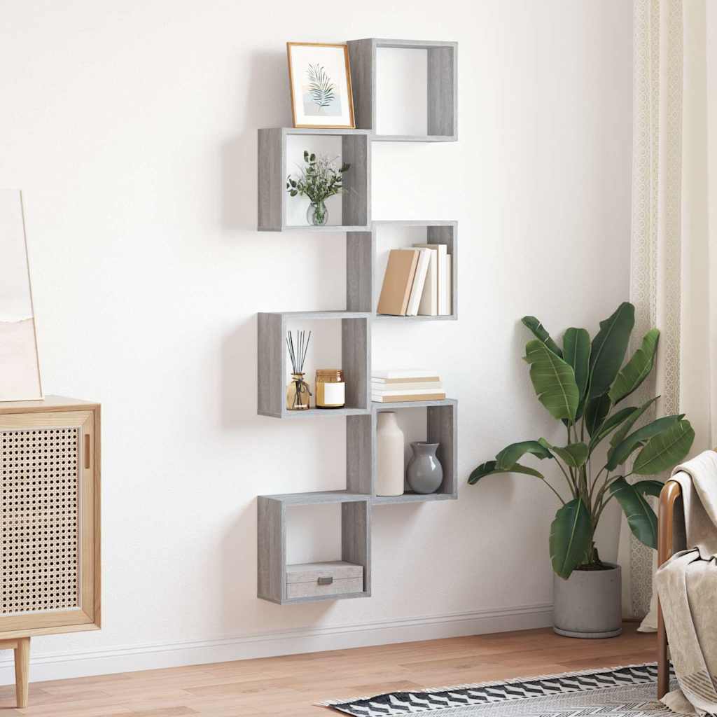 Mensole Parete a Cubo 6 pz Grigio Sonoma 30x15x30 cm