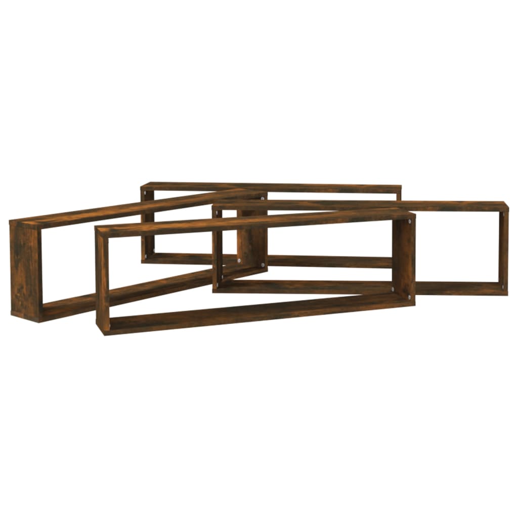 Mensole Parete Cubo 4pz Rovere Fumo 100x15x30 Legno Multistrato