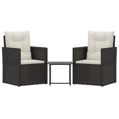 Set Divani da Esterno 3 pz con Cuscini in Polyrattan Nero