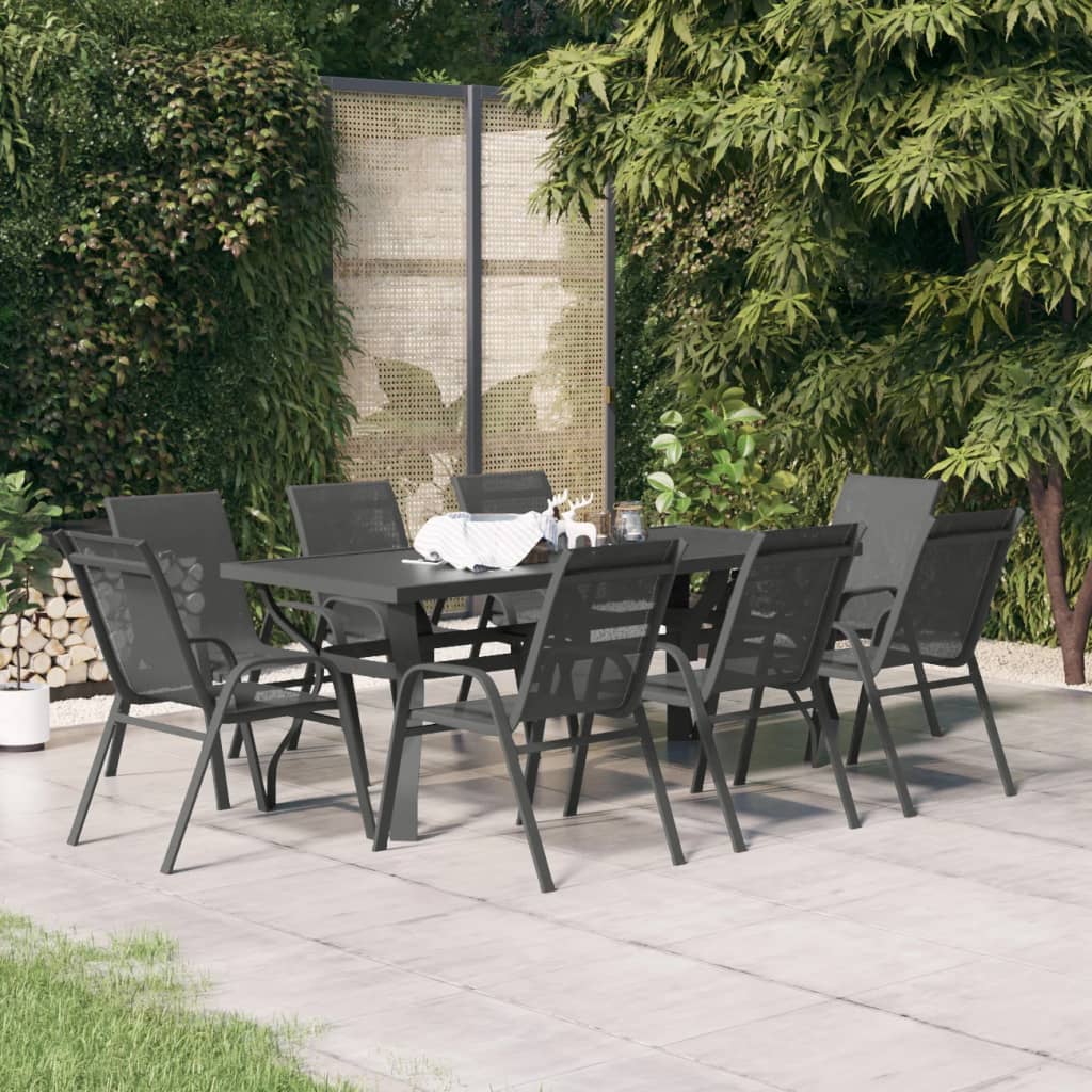 Set da Pranzo da Giardino 9 pz Grigio e Nero