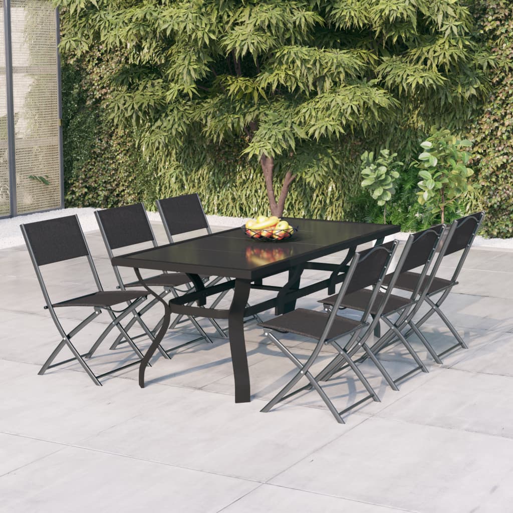 Set da Pranzo da Giardino 7 pz Grigio e Nero