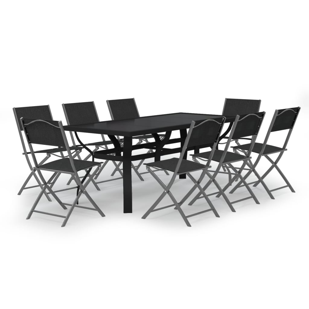 Set da Pranzo da Giardino 9 pz Grigio e Nero