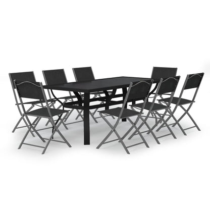 Set da Pranzo da Giardino 9 pz Grigio e Nero