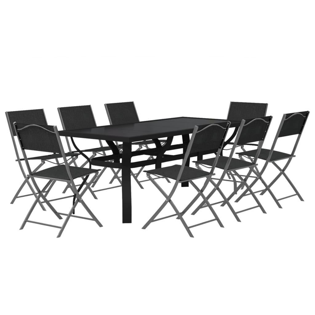Set da Pranzo da Giardino 9 pz Grigio e Nero