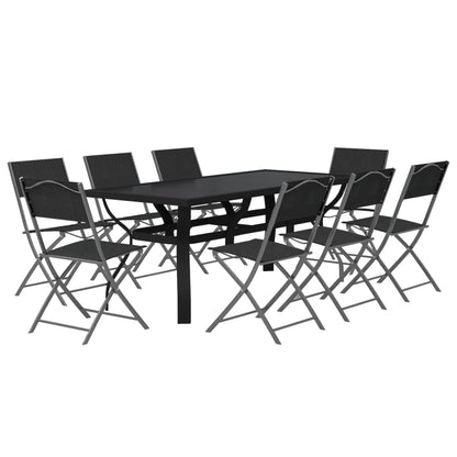 Set da Pranzo da Giardino 9 pz Grigio e Nero