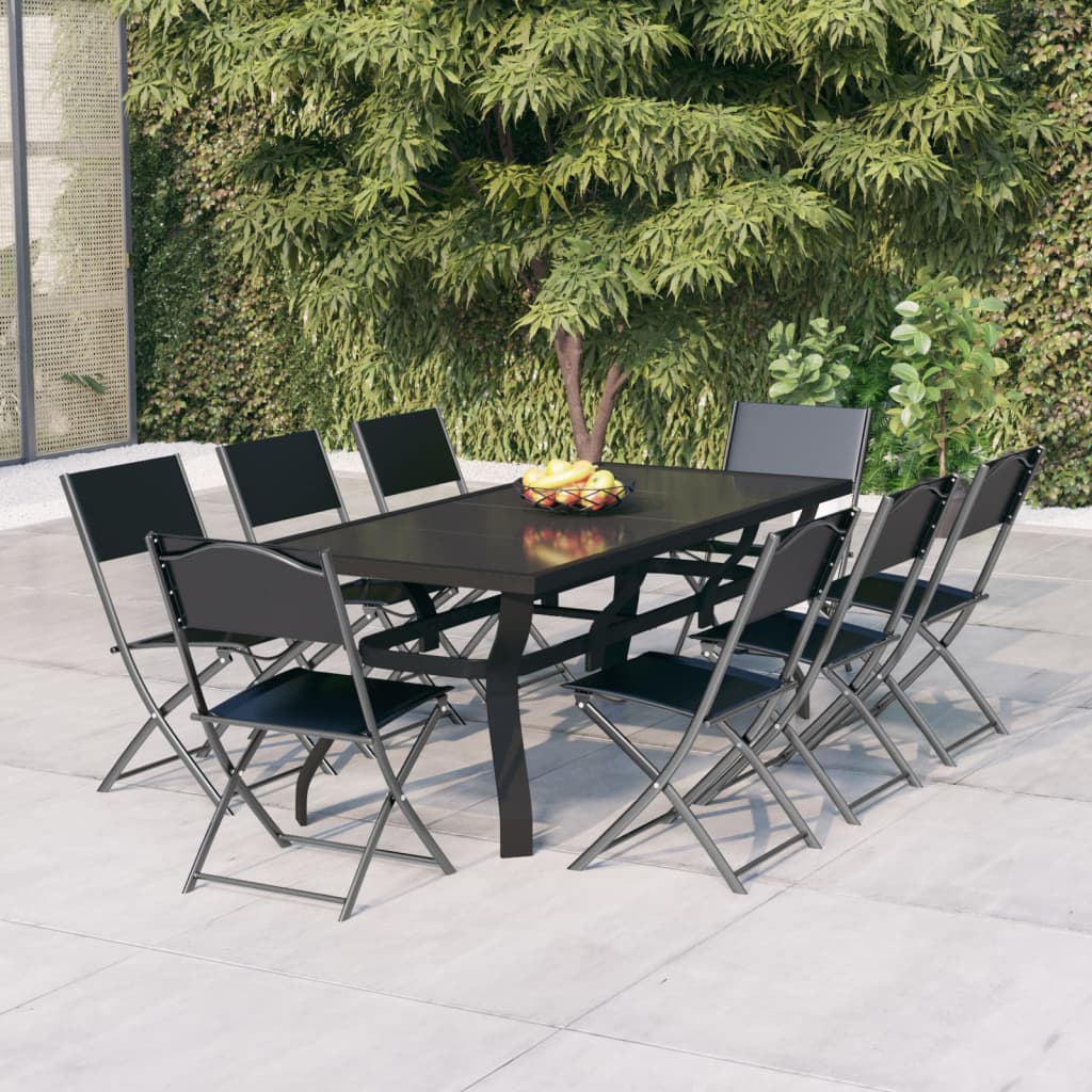 Set da Pranzo da Giardino 9 pz Grigio e Nero