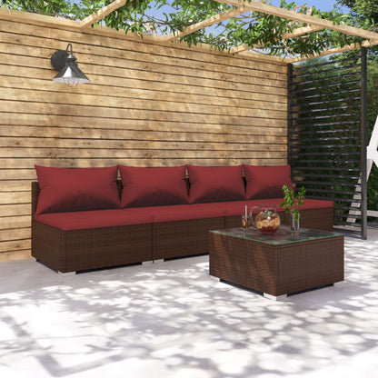 Set Divani da Giardino 5 pz con Cuscini in Polyrattan Marrone