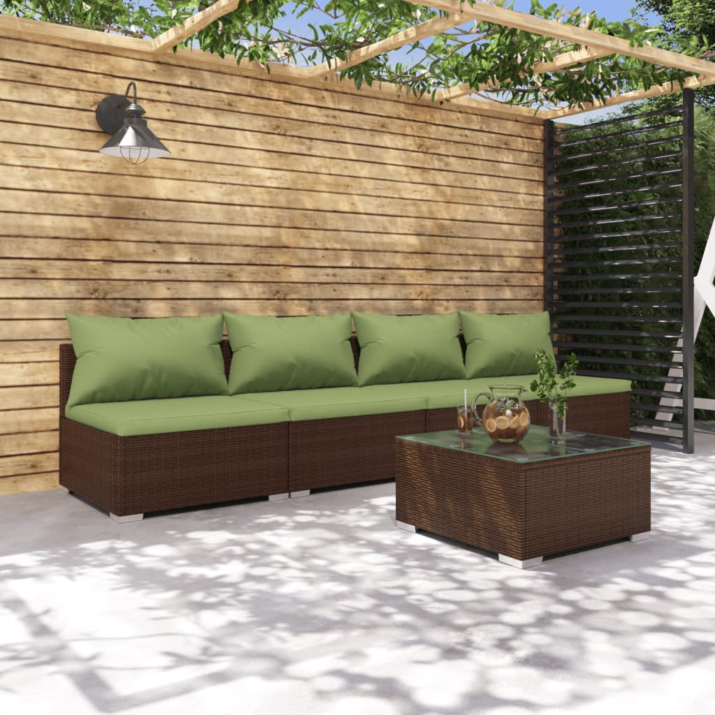 Set Divani da Giardino 5 pz con Cuscini in Polyrattan Marrone