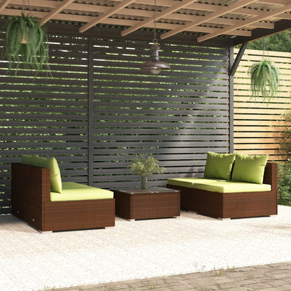 Set Divani da Giardino 5 pz con Cuscini in Polyrattan Marrone