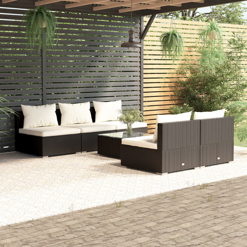 Set Mobili da Giardino 6 pz con Cuscini in Polyrattan Nero