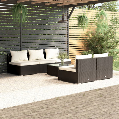 Set Mobili da Giardino 6 pz con Cuscini in Polyrattan Nero