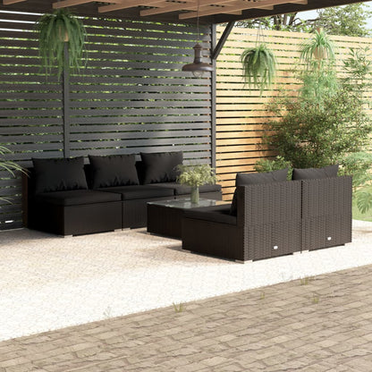 Set Mobili da Giardino 6 pz con Cuscini in Polyrattan Nero